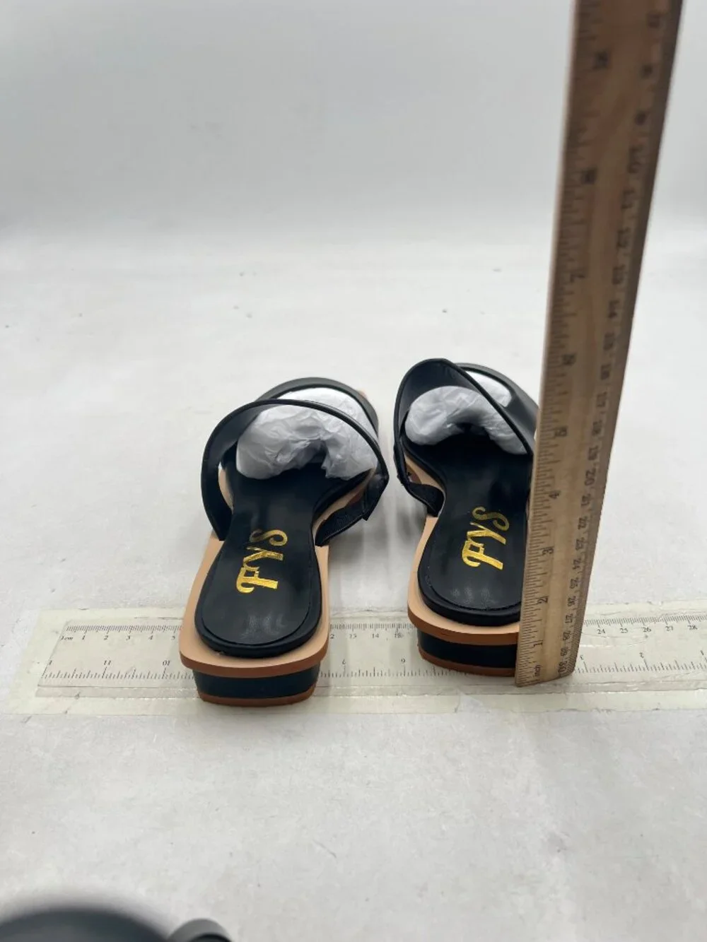 FYS Black Square Open Toe  Sandals Two Strap Slip On Outdoor Slippers Beach Shoe
